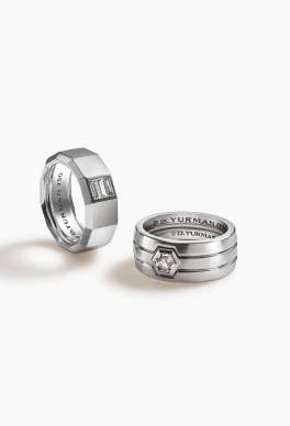 Two David Yurman white gold band rings.